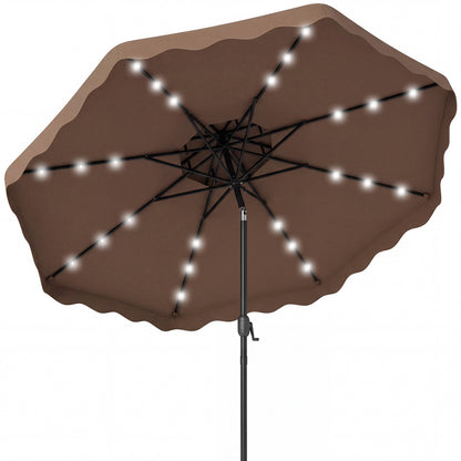9 FT Solar LED Patio Umbrella, Push-Button Tilt Crank, Brown Outdoor Umbrellas at Gallery Canada