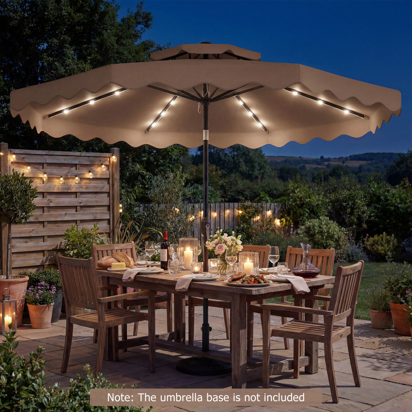 9 FT Solar LED Patio Umbrella, Push-Button Tilt Crank, Brown Outdoor Umbrellas at Gallery Canada
