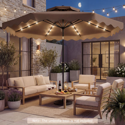 9 FT Solar LED Patio Umbrella, Push-Button Tilt Crank, Brown Outdoor Umbrellas at Gallery Canada