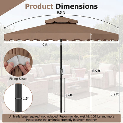 9 FT Solar LED Patio Umbrella, Push-Button Tilt Crank, Brown Outdoor Umbrellas at Gallery Canada