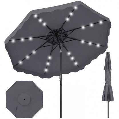 9 FT Solar LED Patio Umbrella, Push-Button Tilt Crank, Gray Outdoor Umbrellas at Gallery Canada