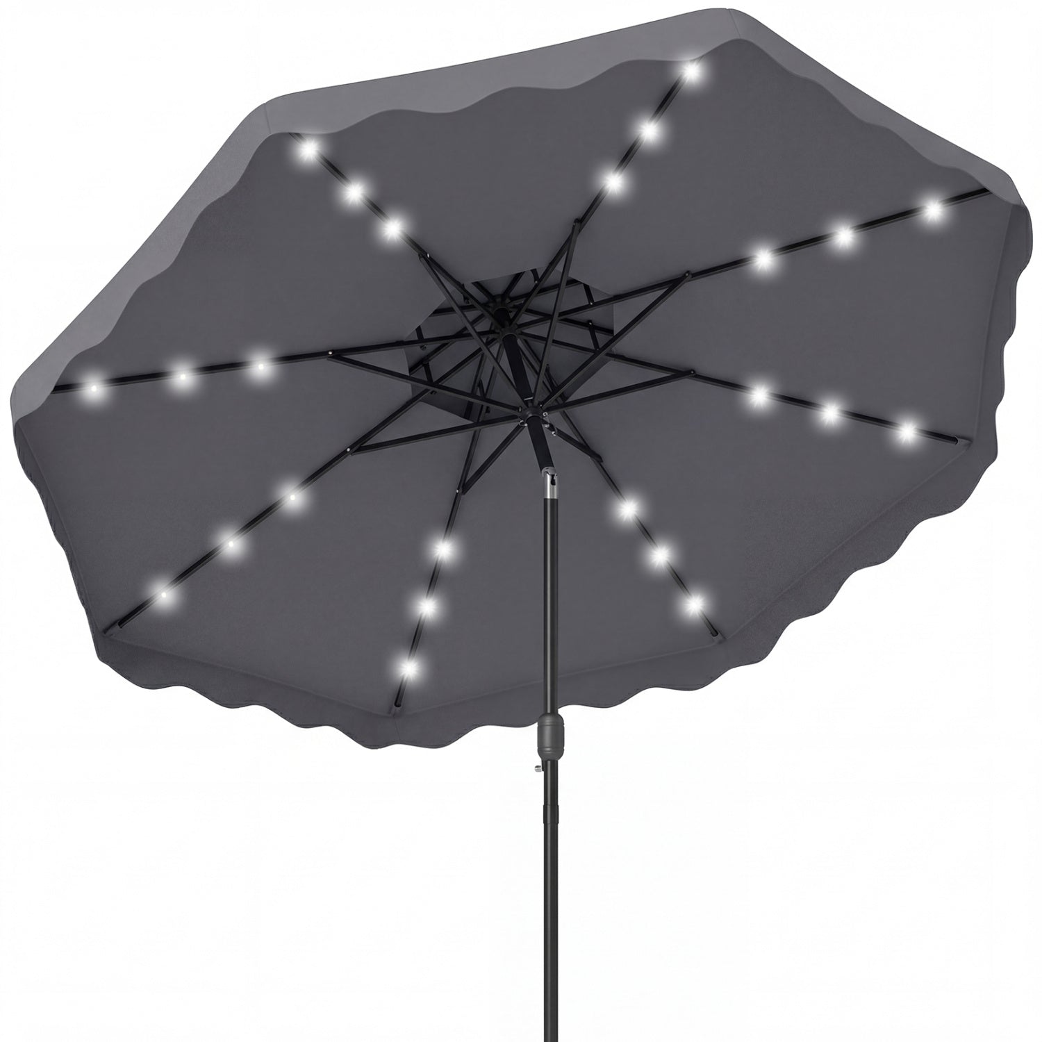 9 FT Solar LED Patio Umbrella, Push-Button Tilt Crank, Gray Outdoor Umbrellas at Gallery Canada