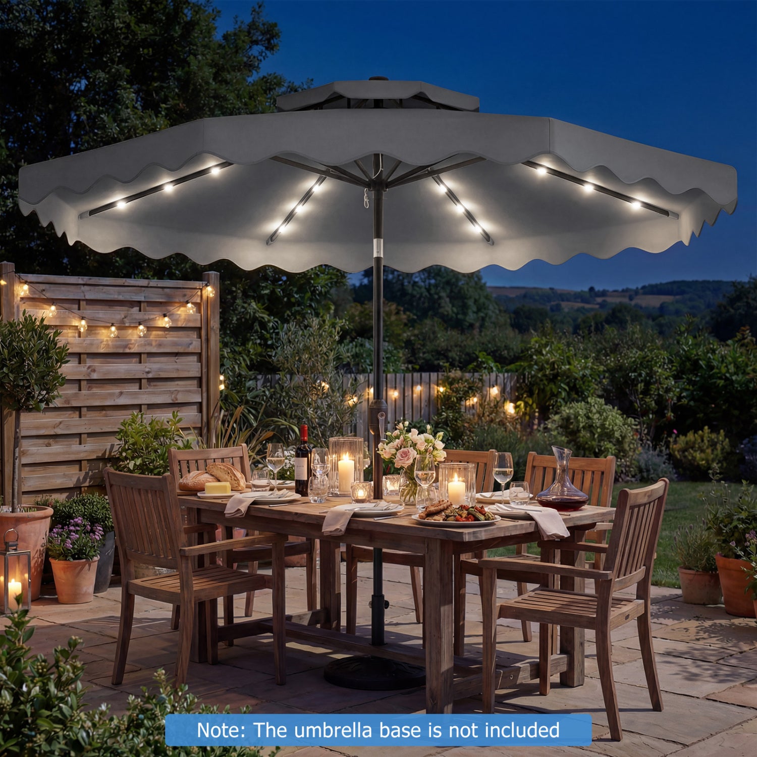 9 FT Solar LED Patio Umbrella, Push-Button Tilt Crank, Gray Outdoor Umbrellas at Gallery Canada