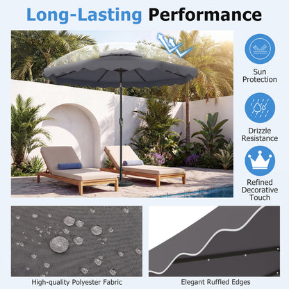 9 FT Solar LED Patio Umbrella, Push-Button Tilt Crank, Gray Outdoor Umbrellas at Gallery Canada