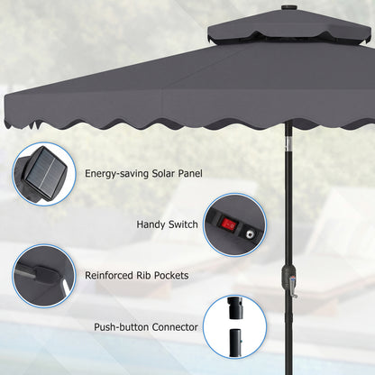 9 FT Solar LED Patio Umbrella, Push-Button Tilt Crank, Gray Outdoor Umbrellas at Gallery Canada