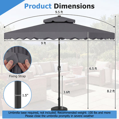 9 FT Solar LED Patio Umbrella, Push-Button Tilt Crank, Gray Outdoor Umbrellas at Gallery Canada