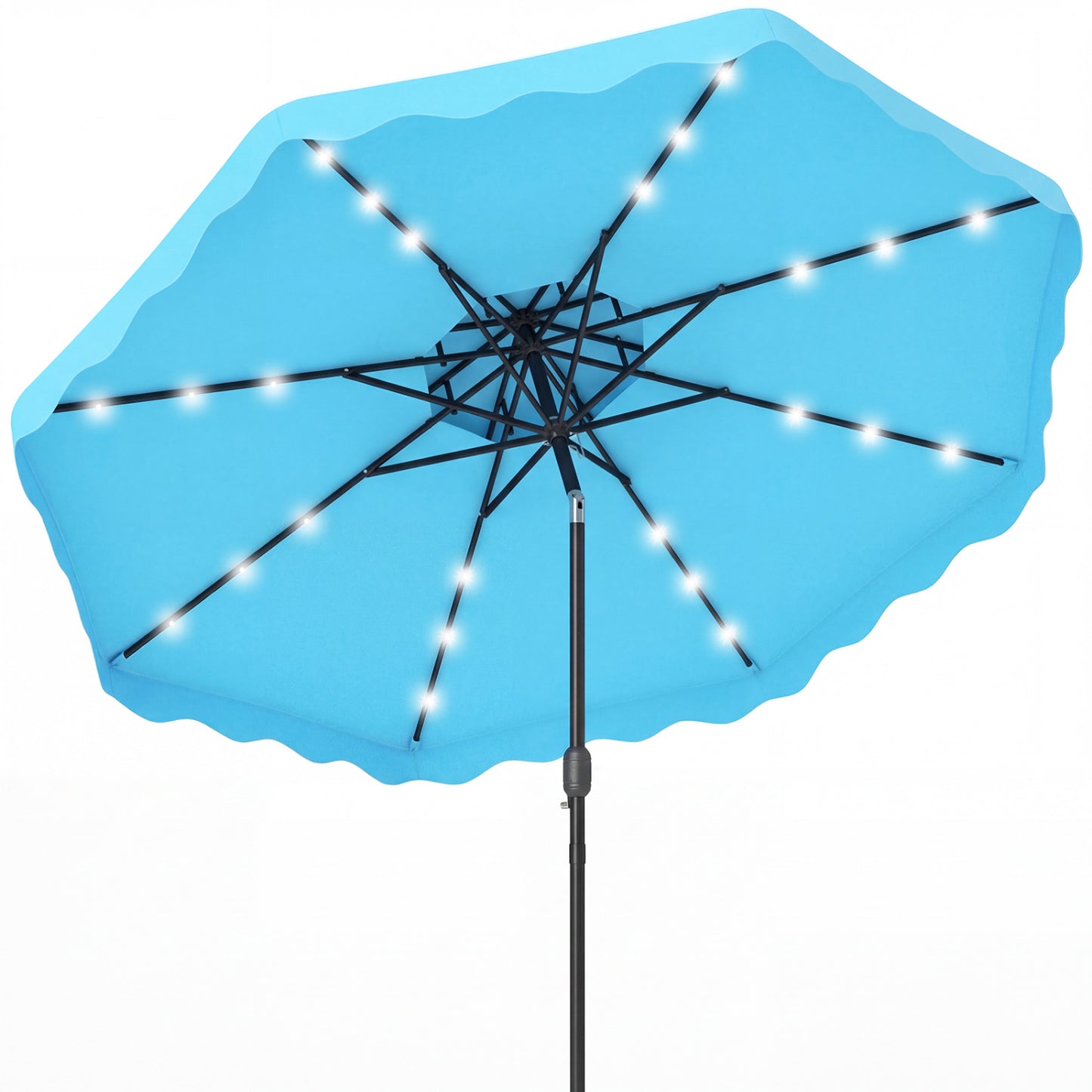 9 FT Solar LED Patio Umbrella, Push-Button Tilt Crank, Turquoise Outdoor Umbrellas at Gallery Canada
