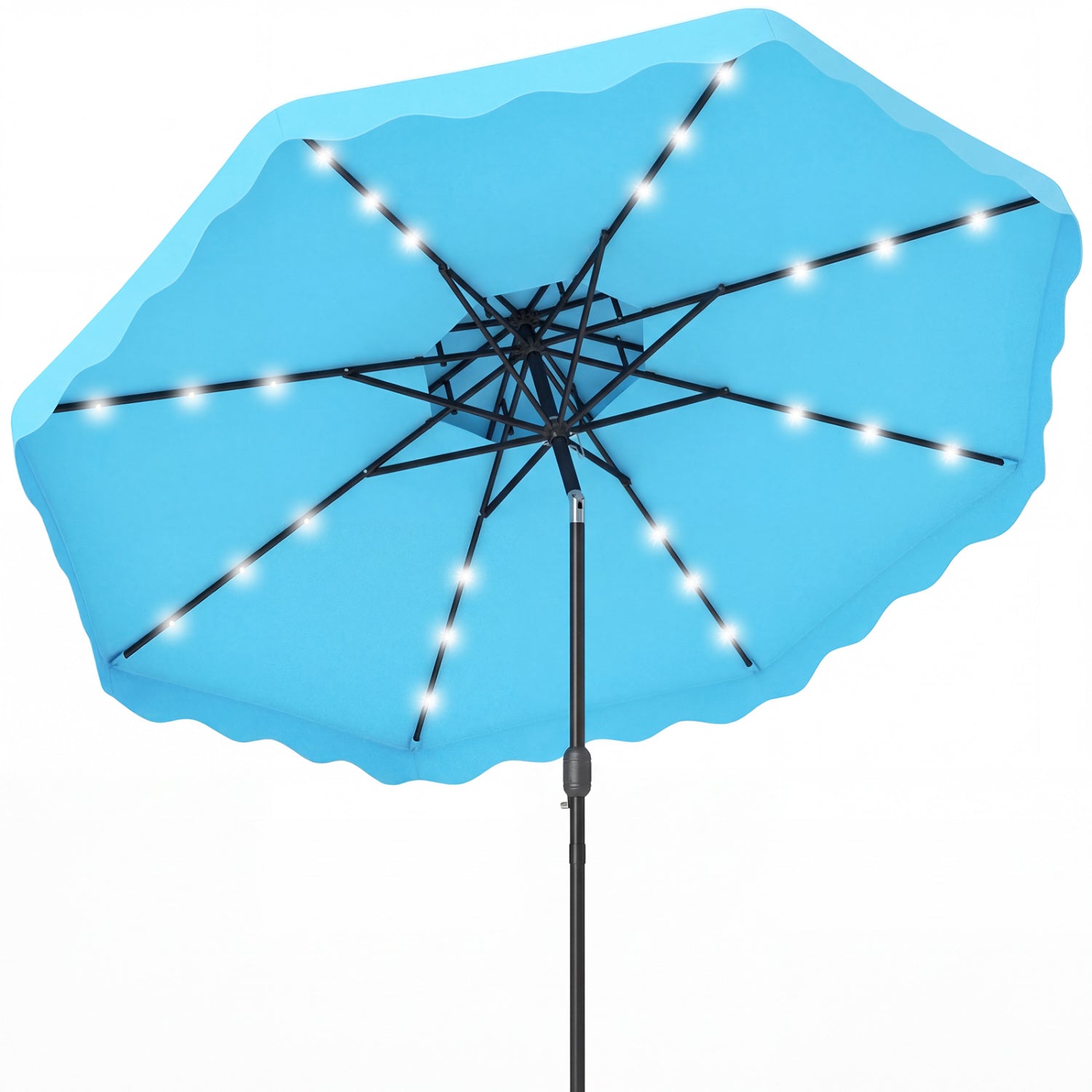 9 FT Solar LED Patio Umbrella, Push-Button Tilt Crank, Turquoise Outdoor Umbrellas Turquoise at Gallery Canada