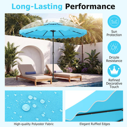 9 FT Solar LED Patio Umbrella, Push-Button Tilt Crank, Turquoise Outdoor Umbrellas at Gallery Canada