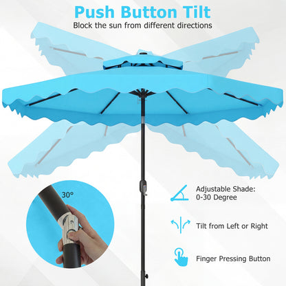 9 FT Solar LED Patio Umbrella, Push-Button Tilt Crank, Turquoise Outdoor Umbrellas at Gallery Canada