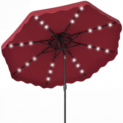 9 FT Solar LED Patio Umbrella, Push Button Tilt Crank, Red Outdoor Umbrellas at Gallery Canada