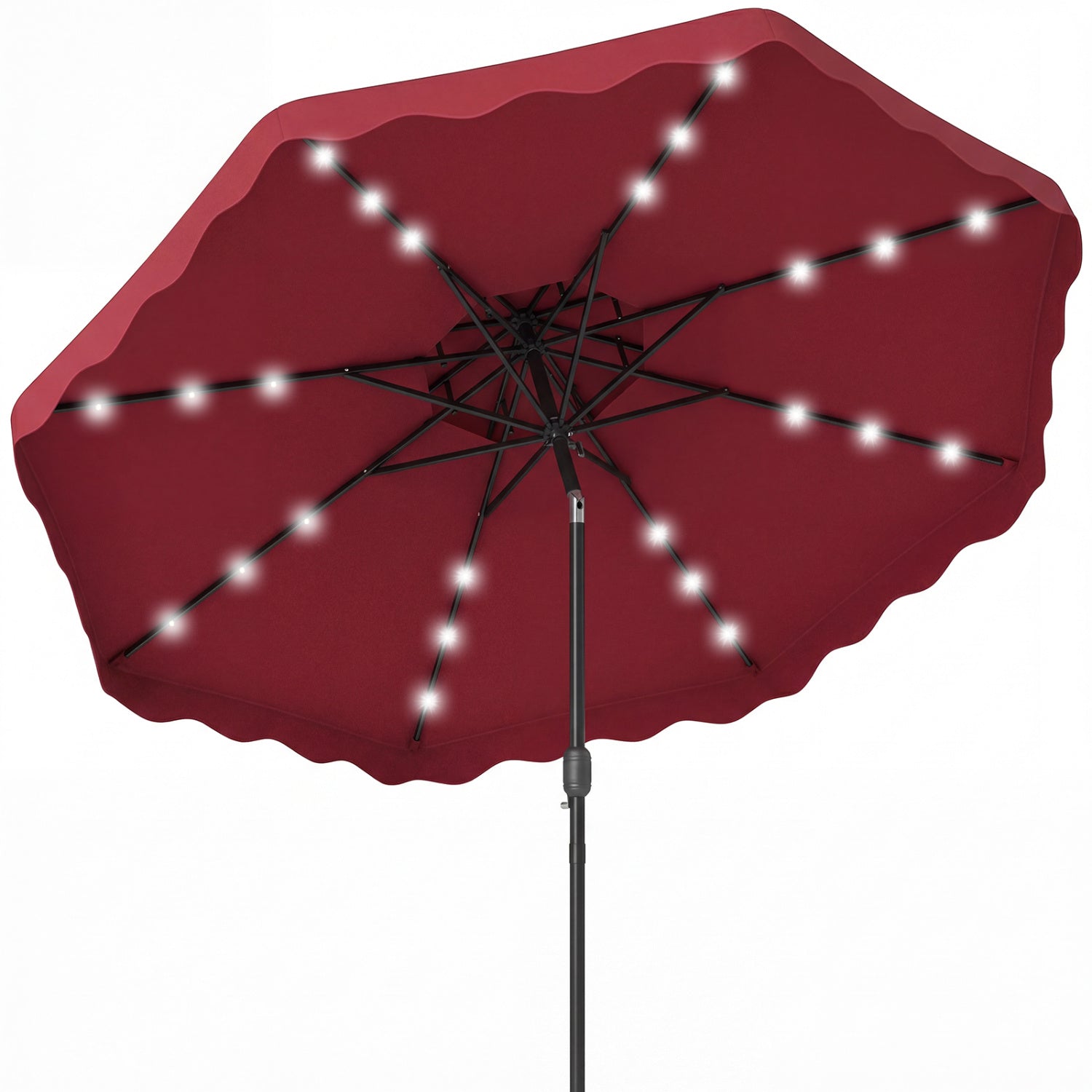 9 FT Solar LED Patio Umbrella, Push Button Tilt Crank, Red Outdoor Umbrellas Red at Gallery Canada