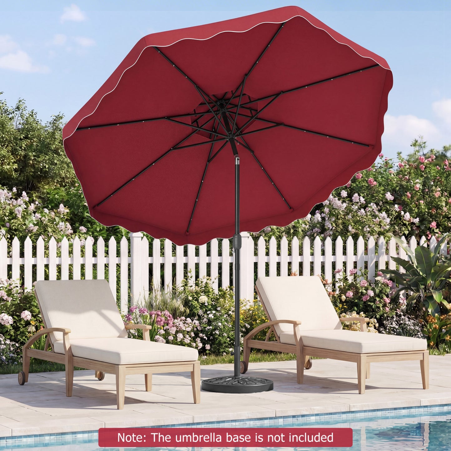 9 FT Solar LED Patio Umbrella, Push Button Tilt Crank, Red Outdoor Umbrellas at Gallery Canada