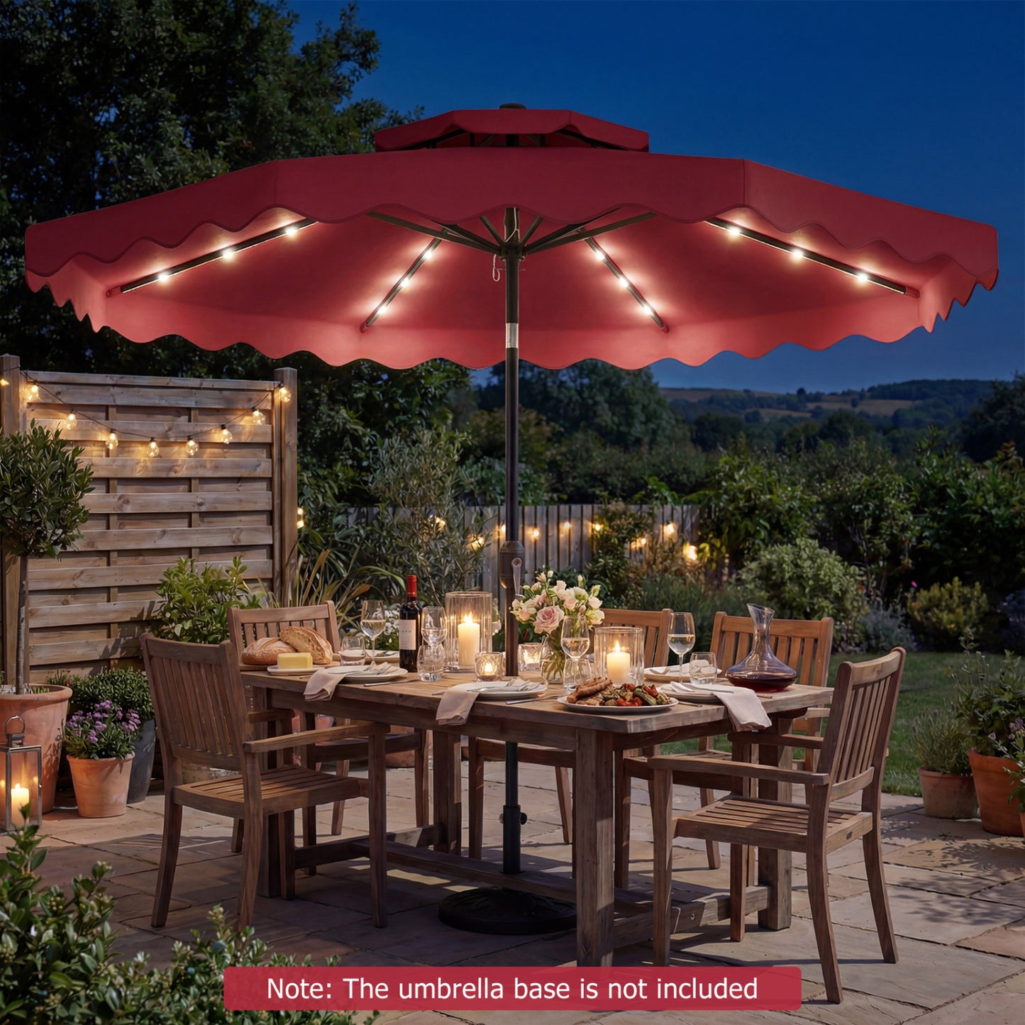 9 FT Solar LED Patio Umbrella, Push Button Tilt Crank, Red Outdoor Umbrellas at Gallery Canada