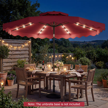 9 FT Solar LED Patio Umbrella, Push Button Tilt Crank, Red Outdoor Umbrellas at Gallery Canada