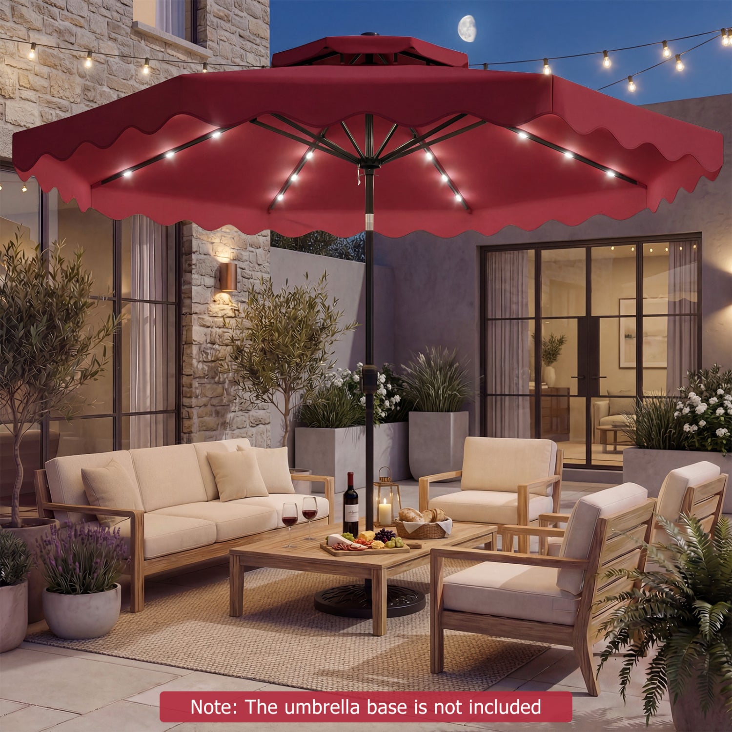 9 FT Solar LED Patio Umbrella, Push Button Tilt Crank, Red Outdoor Umbrellas at Gallery Canada
