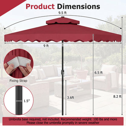 9 FT Solar LED Patio Umbrella, Push Button Tilt Crank, Red Outdoor Umbrellas at Gallery Canada