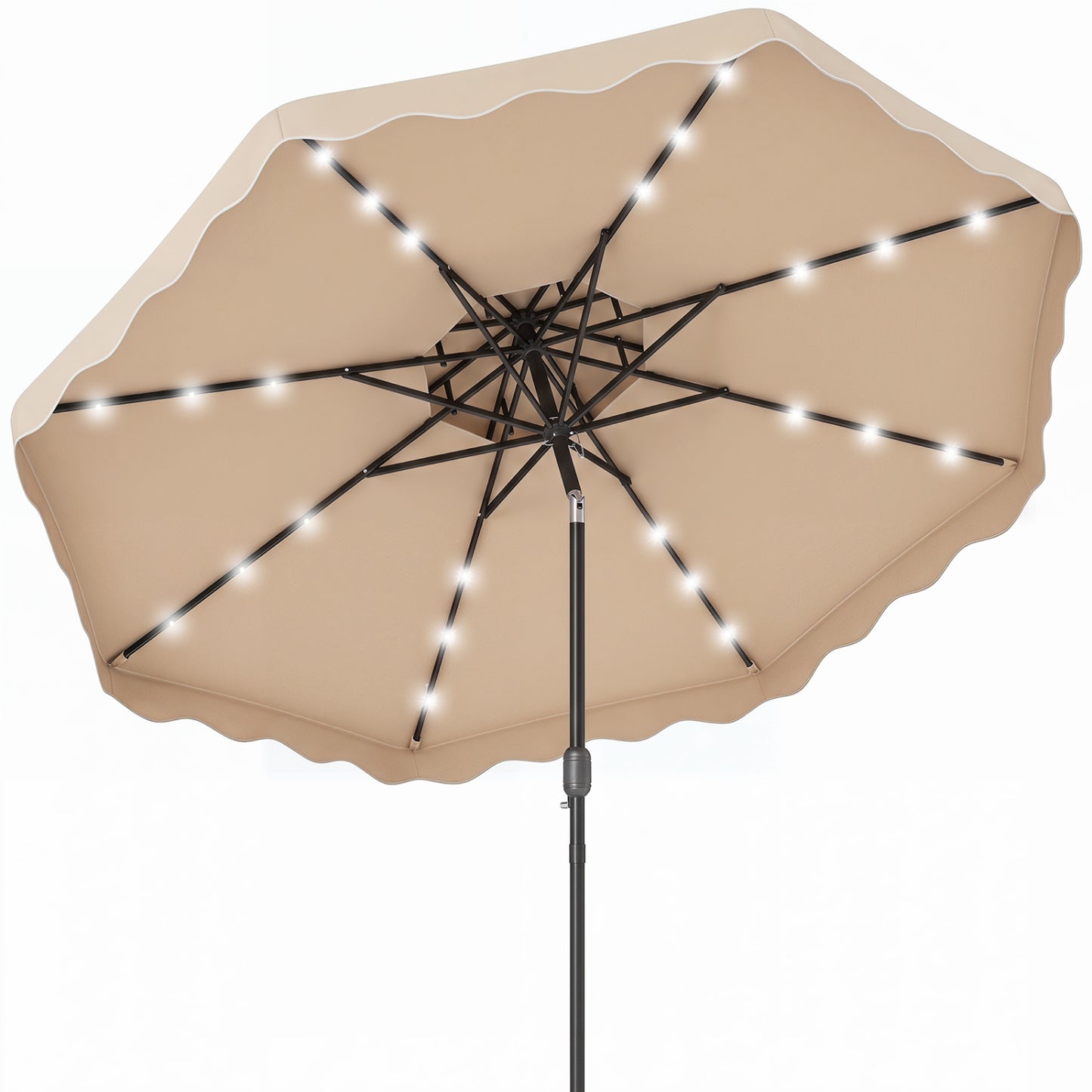 9 FT Solar LED Patio Umbrella, Push-Button Tilt Crank, Beige Outdoor Umbrellas at Gallery Canada