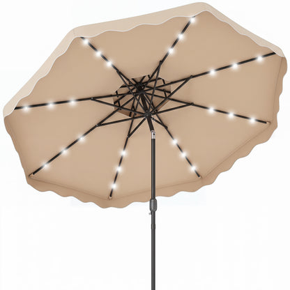 9 FT Solar LED Patio Umbrella, Push-Button Tilt Crank, Beige Outdoor Umbrellas at Gallery Canada