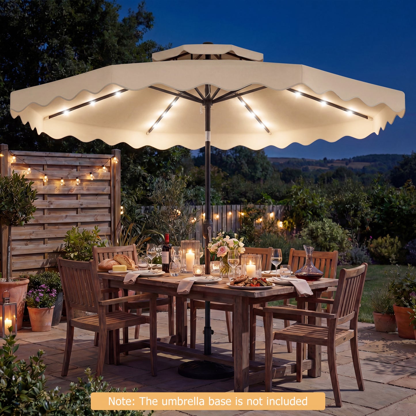 9 FT Solar LED Patio Umbrella, Push-Button Tilt Crank, Beige Outdoor Umbrellas at Gallery Canada