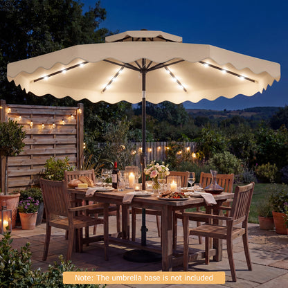 9 FT Solar LED Patio Umbrella, Push-Button Tilt Crank, Beige Outdoor Umbrellas at Gallery Canada