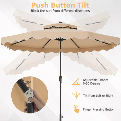 9 FT Solar LED Patio Umbrella, Push-Button Tilt Crank, Beige Outdoor Umbrellas at Gallery Canada