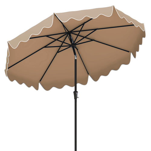 9 Feet Patio Umbrella, Crank Handle, Push Button Tilt, Brown