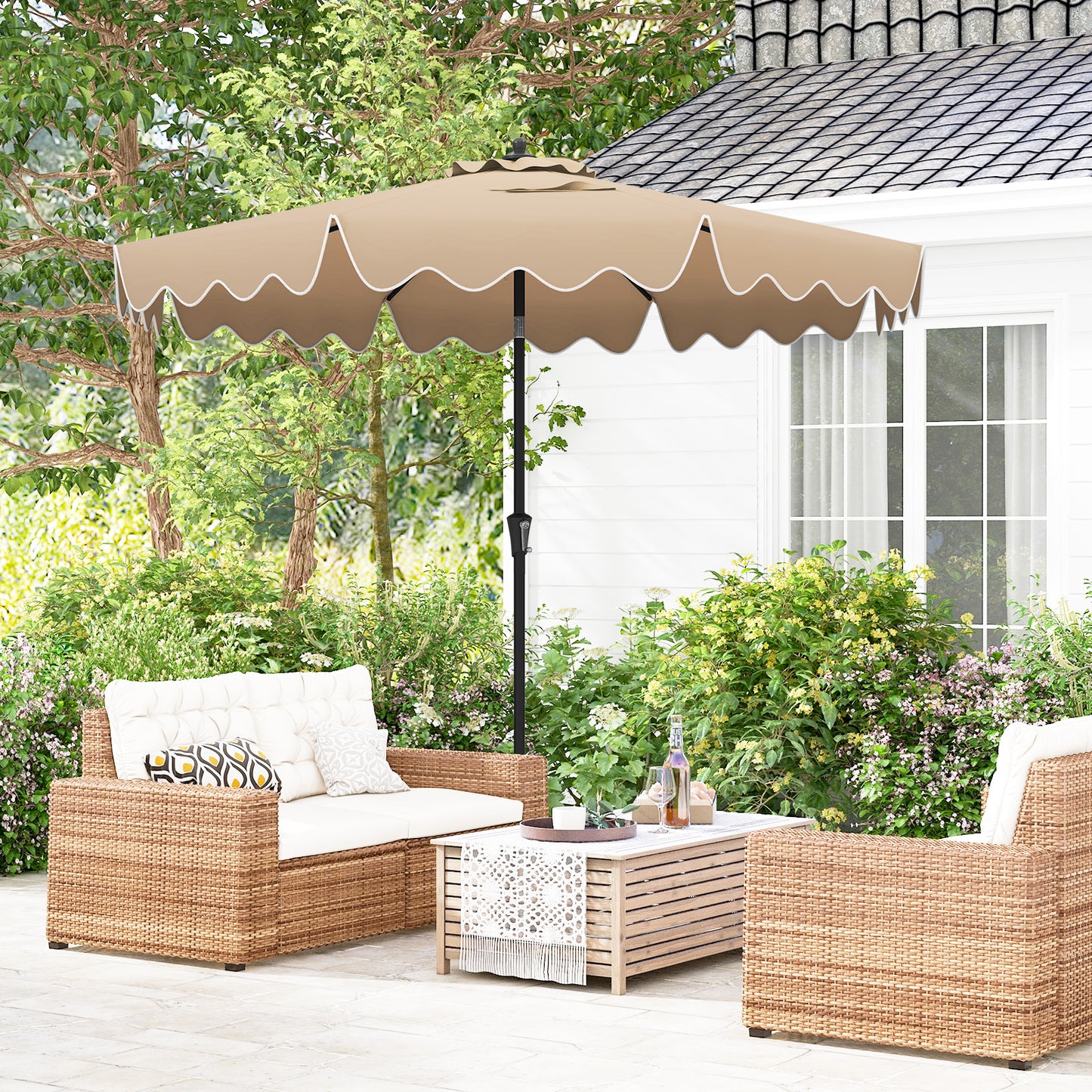 9 Feet Patio Umbrella, Crank Handle, Push Button Tilt, Brown Outdoor Umbrellas at Gallery Canada