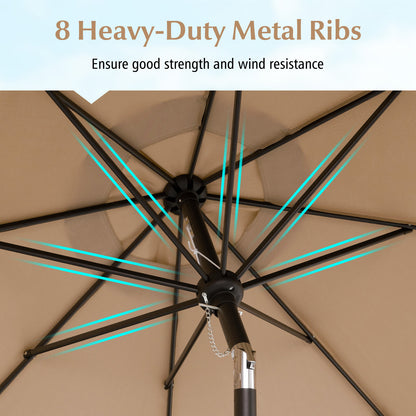 9 Feet Patio Umbrella, Crank Handle, Push Button Tilt, Brown Outdoor Umbrellas at Gallery Canada