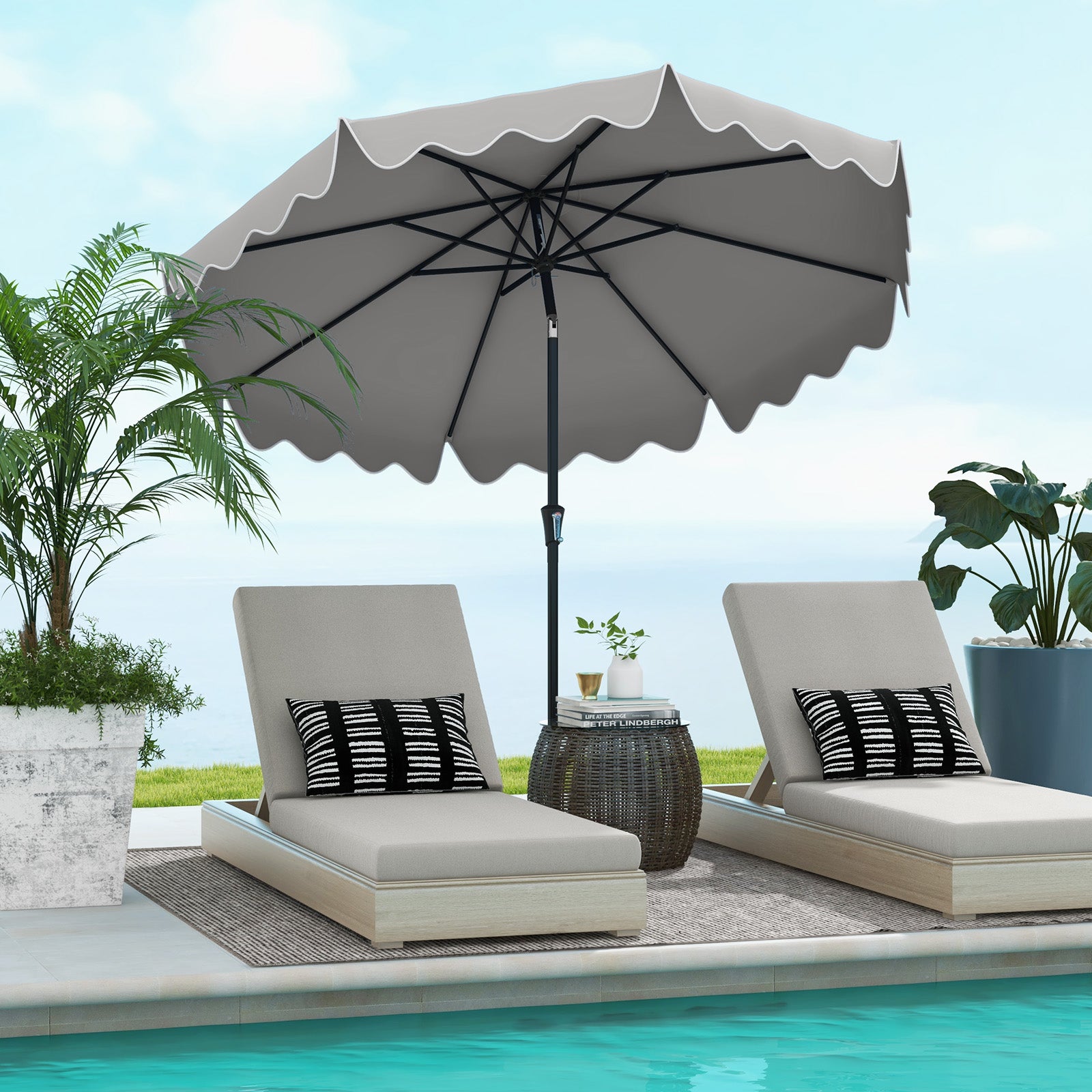 9 Feet Patio Umbrella, Crank Handle, Push Button Tilt, Gray Outdoor Umbrellas at Gallery Canada