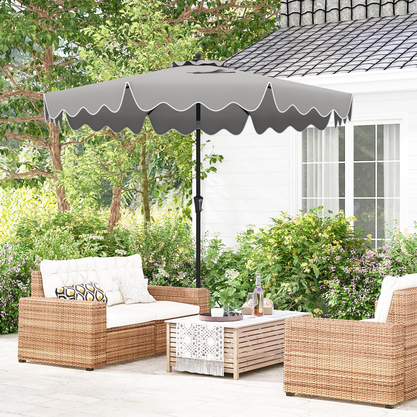 9 Feet Patio Umbrella, Crank Handle, Push Button Tilt, Gray Outdoor Umbrellas at Gallery Canada