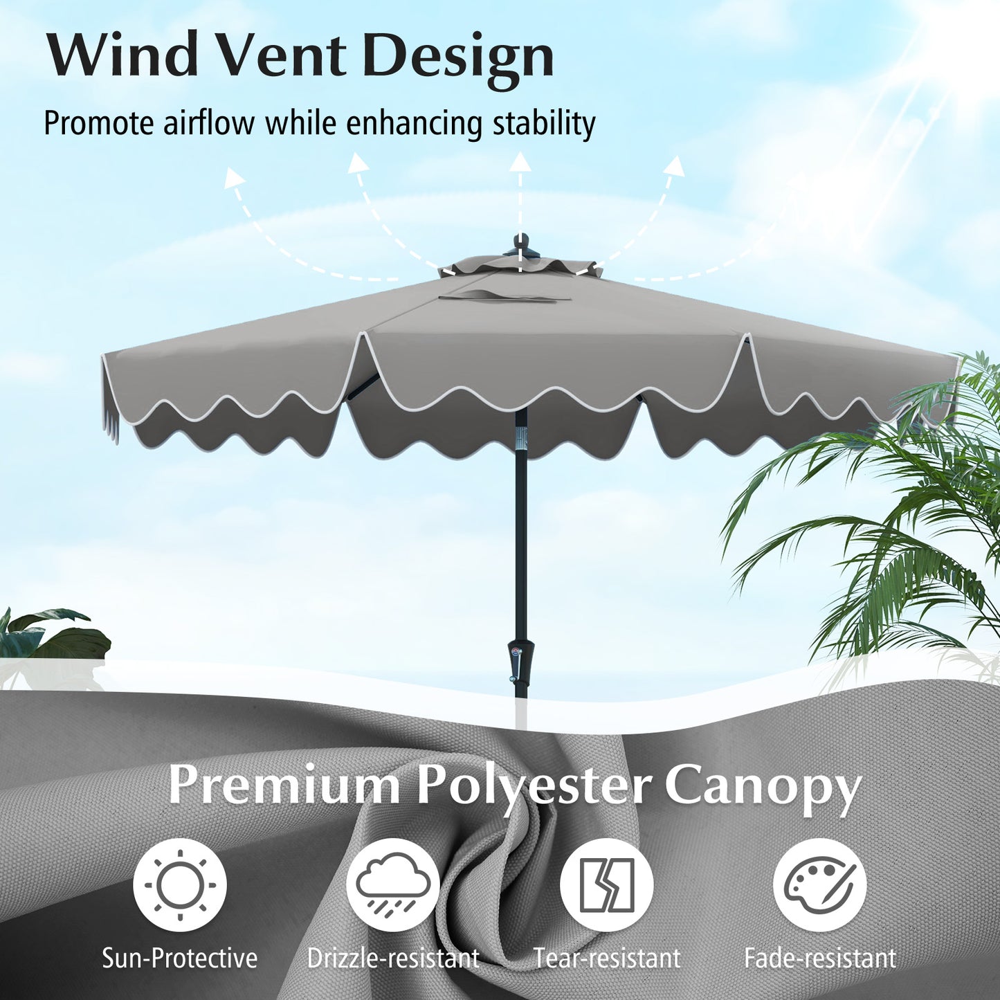 9 Feet Patio Umbrella, Crank Handle, Push Button Tilt, Gray Outdoor Umbrellas at Gallery Canada