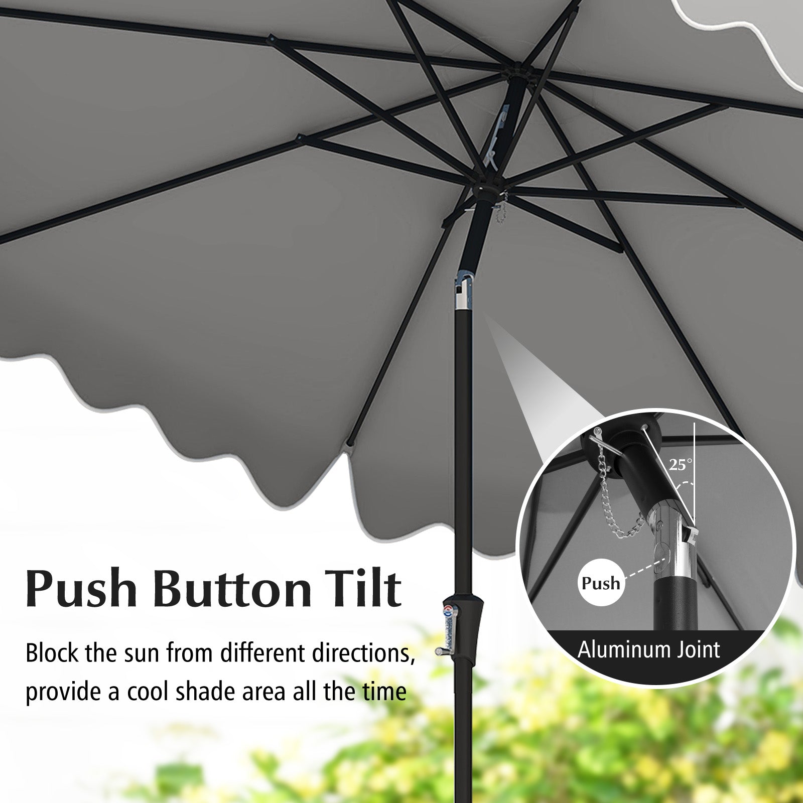 9 Feet Patio Umbrella, Crank Handle, Push Button Tilt, Gray Outdoor Umbrellas at Gallery Canada