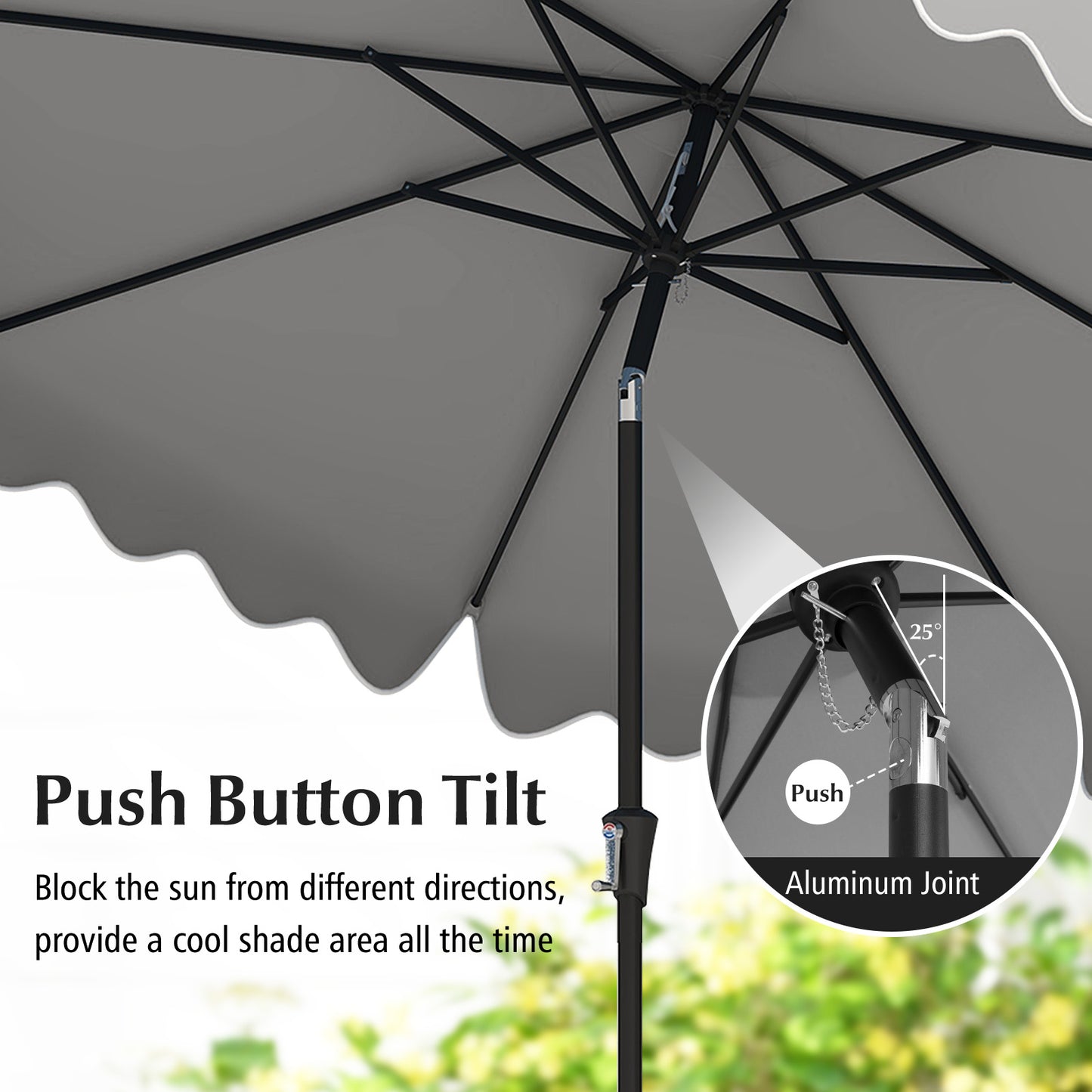 9 Feet Patio Umbrella, Crank Handle, Push Button Tilt, Gray Outdoor Umbrellas at Gallery Canada