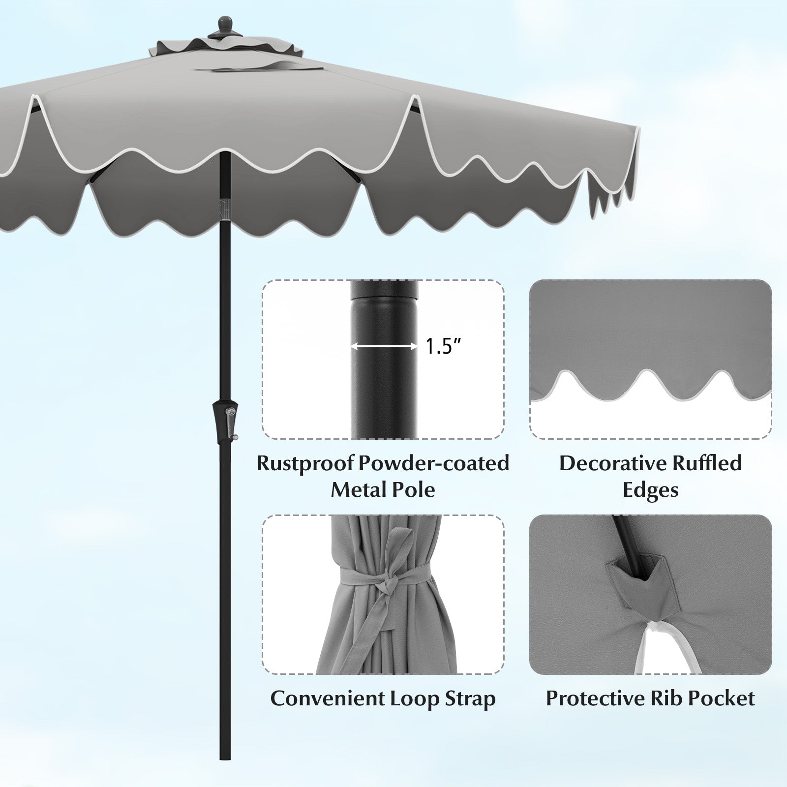 9 Feet Patio Umbrella, Crank Handle, Push Button Tilt, Gray Outdoor Umbrellas at Gallery Canada