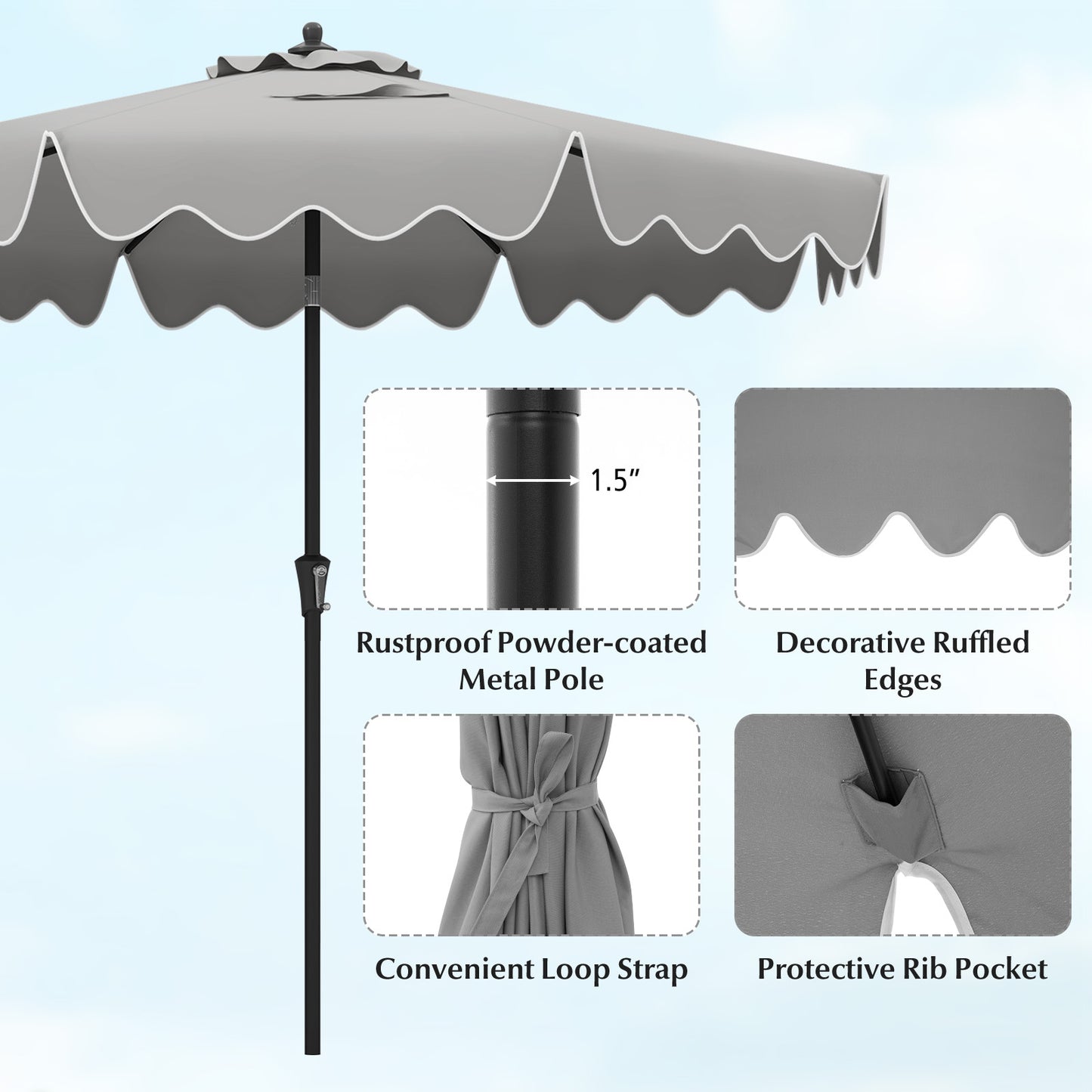 9 Feet Patio Umbrella, Crank Handle, Push Button Tilt, Gray Outdoor Umbrellas at Gallery Canada