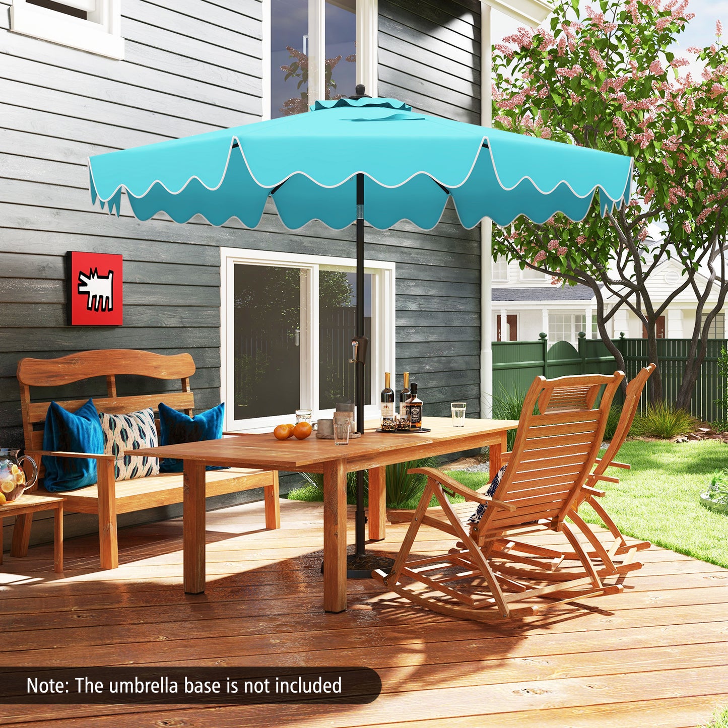 9 Feet Patio Umbrella, Crank Handle, Push Button Tilt, Turquoise Outdoor Umbrellas at Gallery Canada