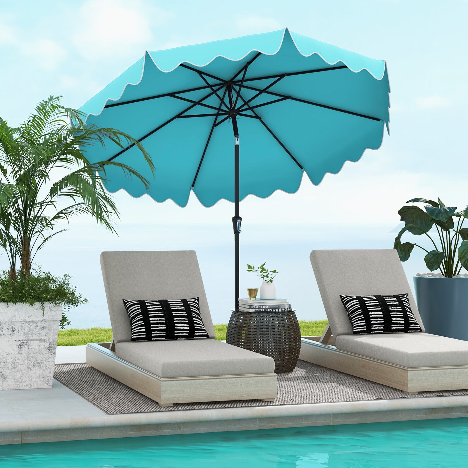 9 Feet Patio Umbrella, Crank Handle, Push Button Tilt, Turquoise Outdoor Umbrellas at Gallery Canada