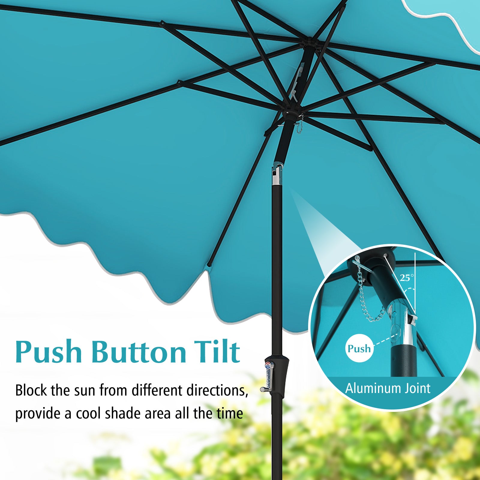 9 Feet Patio Umbrella, Crank Handle, Push Button Tilt, Turquoise Outdoor Umbrellas at Gallery Canada
