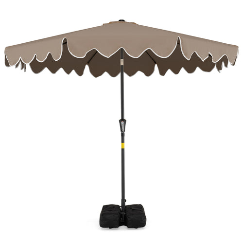 9 Feet Patio Umbrella, Weighted Base With Sandbags, Brown