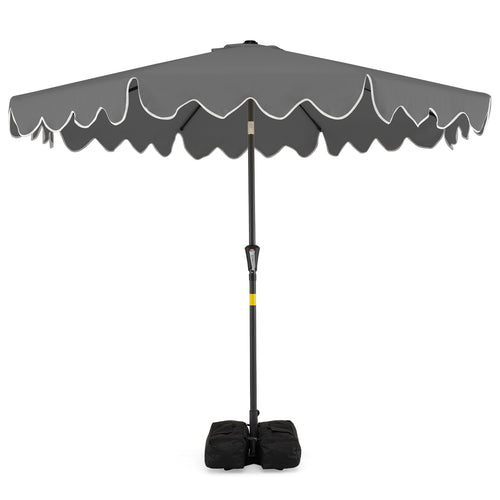 9 Feet Patio Umbrella, Weighted Base, Sandbags, Gray