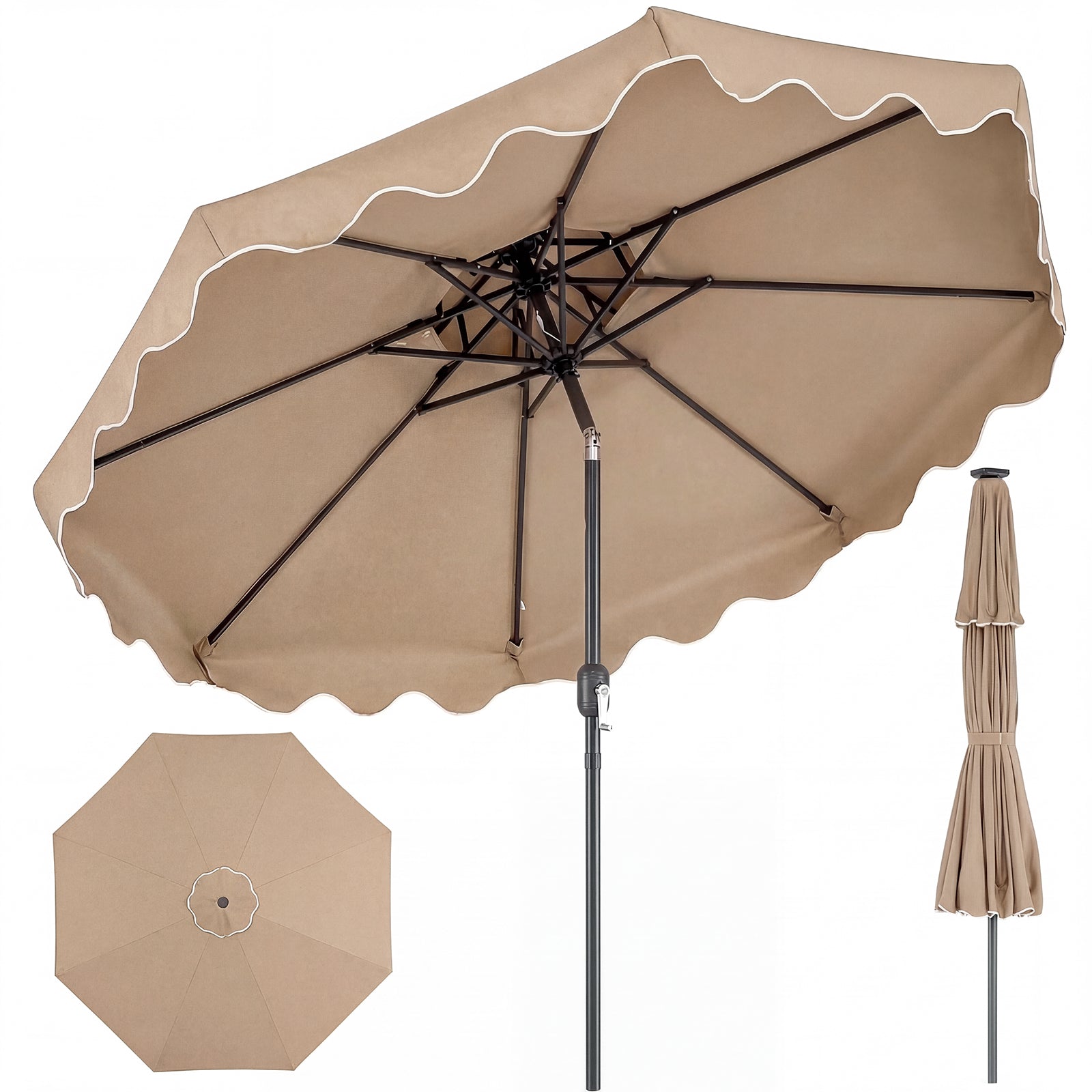 9 Feet Patio Umbrella, Push Button Tilt, Crank, Coffee Outdoor Umbrellas Coffee at Gallery Canada