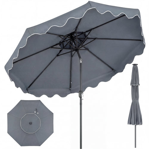 9 Feet Patio Umbrella, Push Button Tilt, Crank, Gray