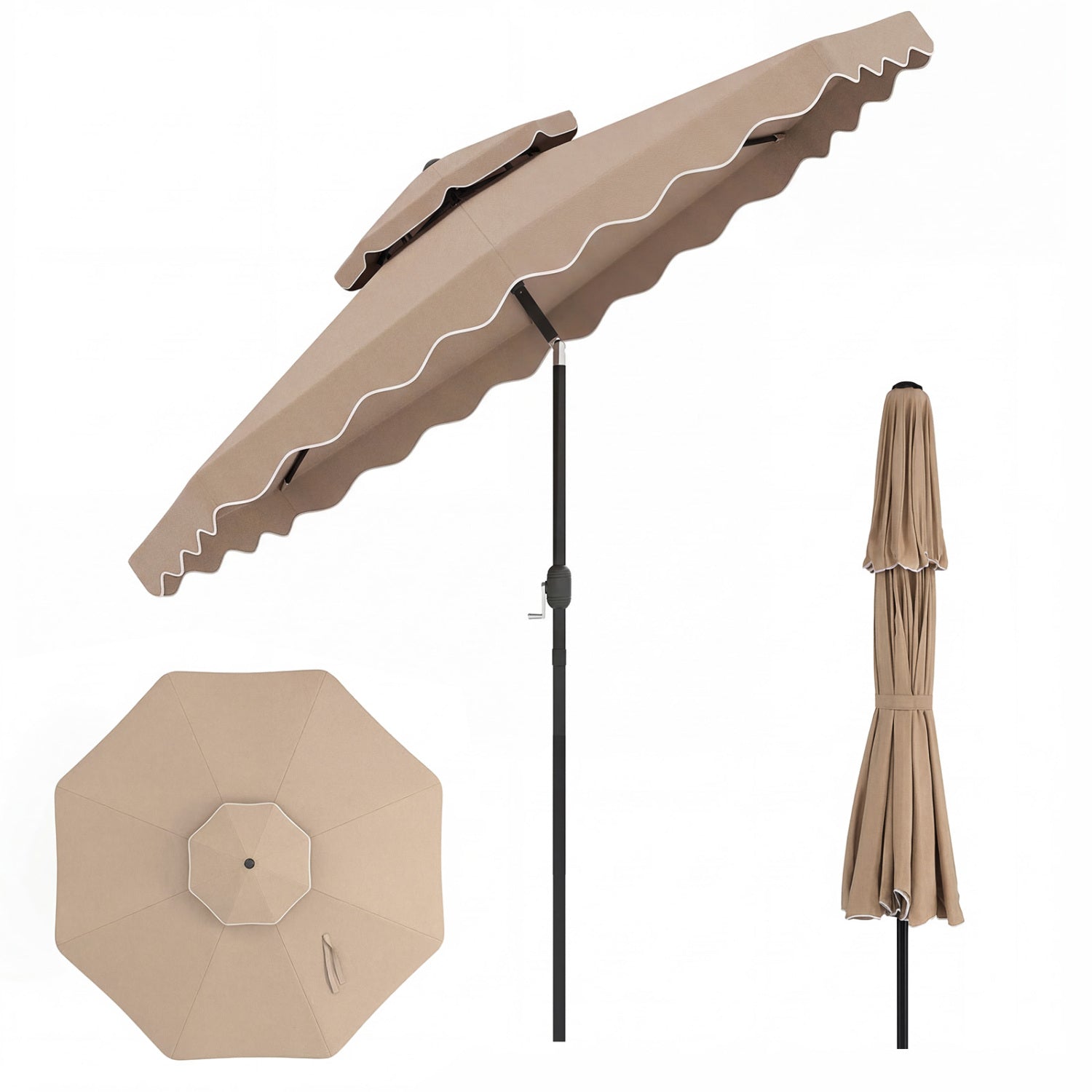 9 Feet Patio Umbrella, Push Button Tilt, Crank, Coffee Outdoor Umbrellas at Gallery Canada