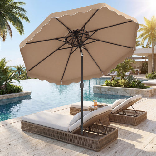 9 Feet Patio Umbrella, Push Button Tilt, Crank, Coffee