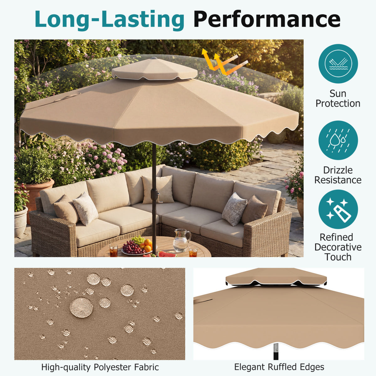 9 Feet Patio Umbrella, Push Button Tilt, Crank, Coffee Outdoor Umbrellas at Gallery Canada