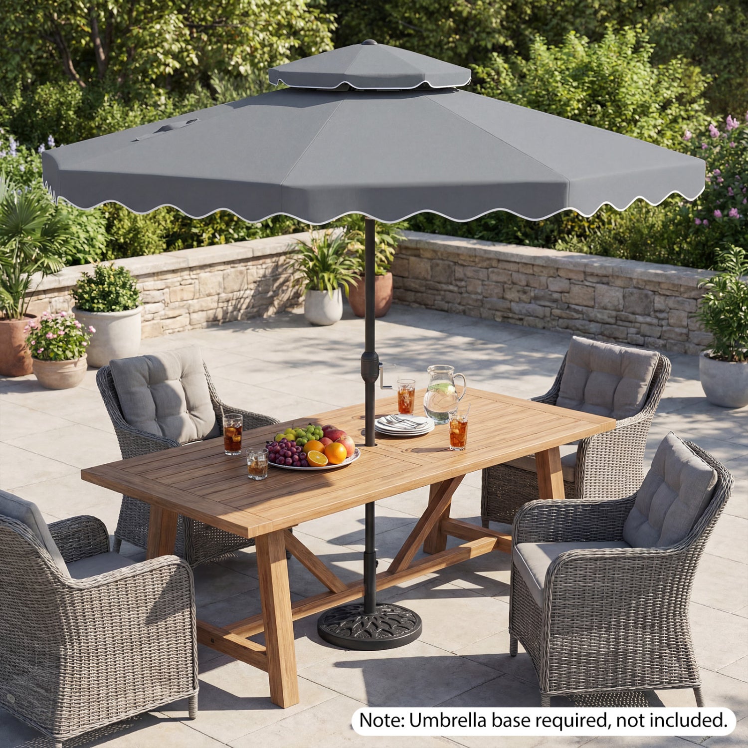 9 Feet Patio Umbrella, Push Button Tilt, Crank, Gray Outdoor Umbrellas at Gallery Canada