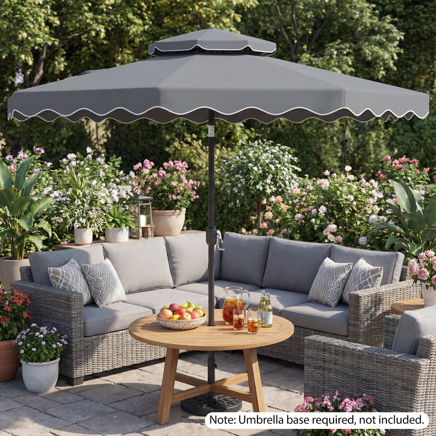 9 Feet Patio Umbrella, Push Button Tilt, Crank, Gray Outdoor Umbrellas at Gallery Canada