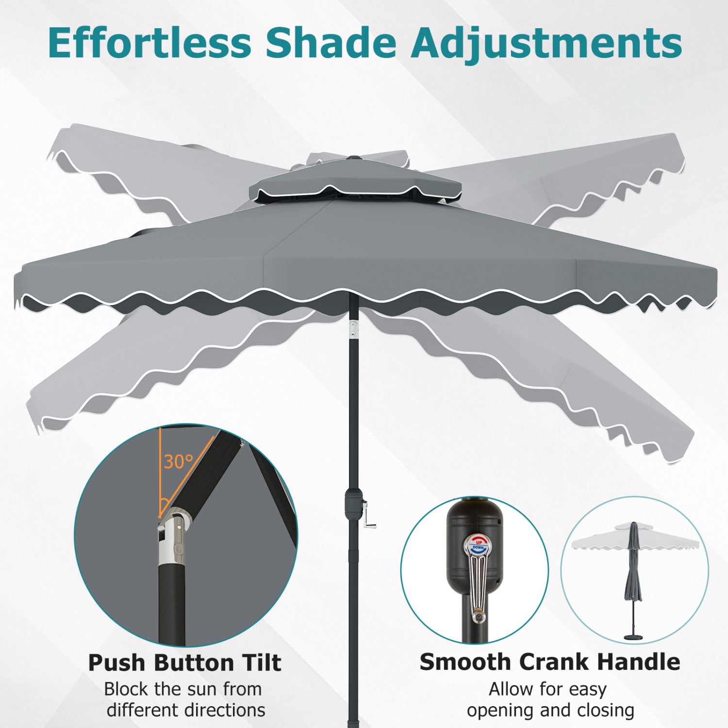 9 Feet Patio Umbrella, Push Button Tilt, Crank, Gray Outdoor Umbrellas at Gallery Canada