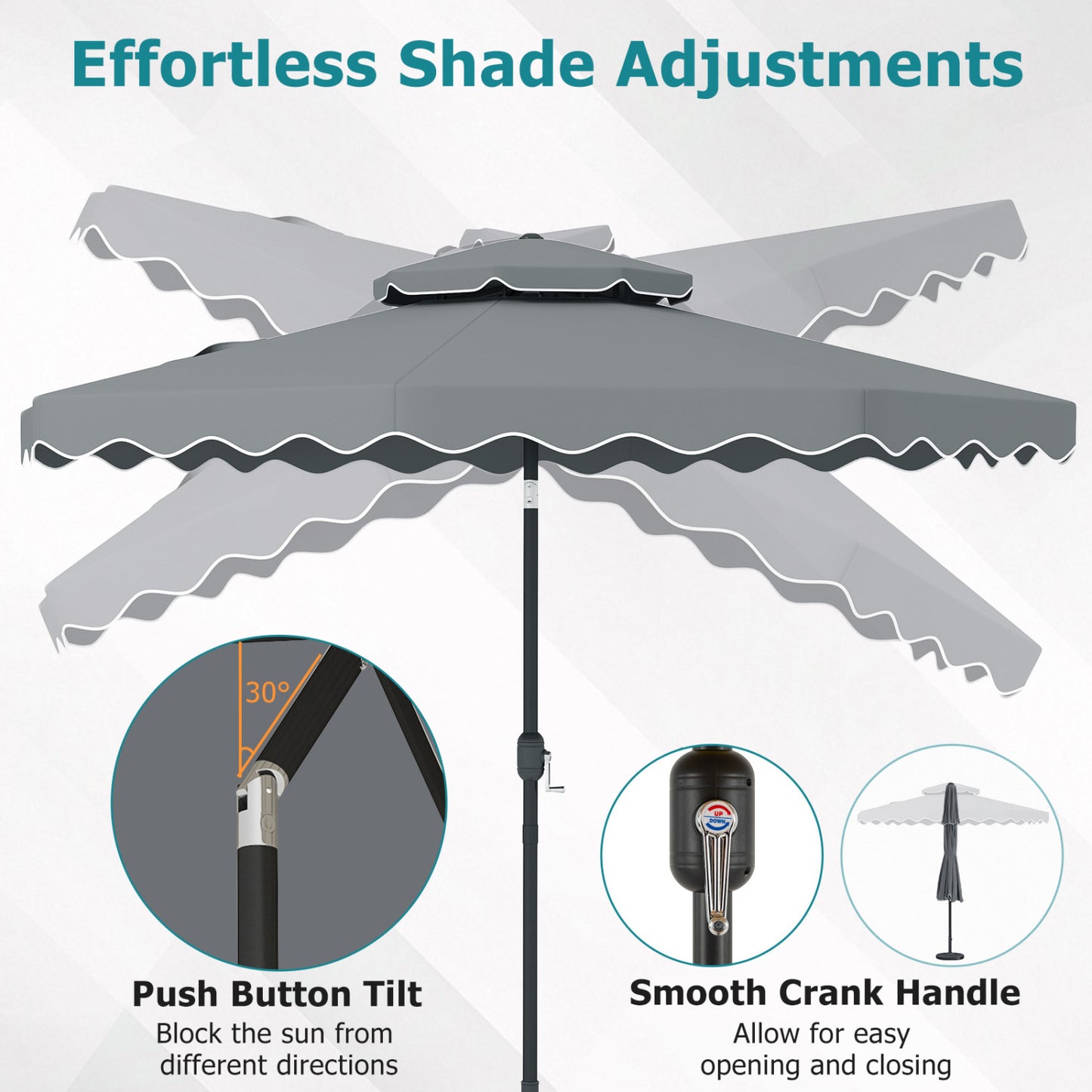 9 Feet Patio Umbrella, Push Button Tilt, Crank, Gray Outdoor Umbrellas at Gallery Canada